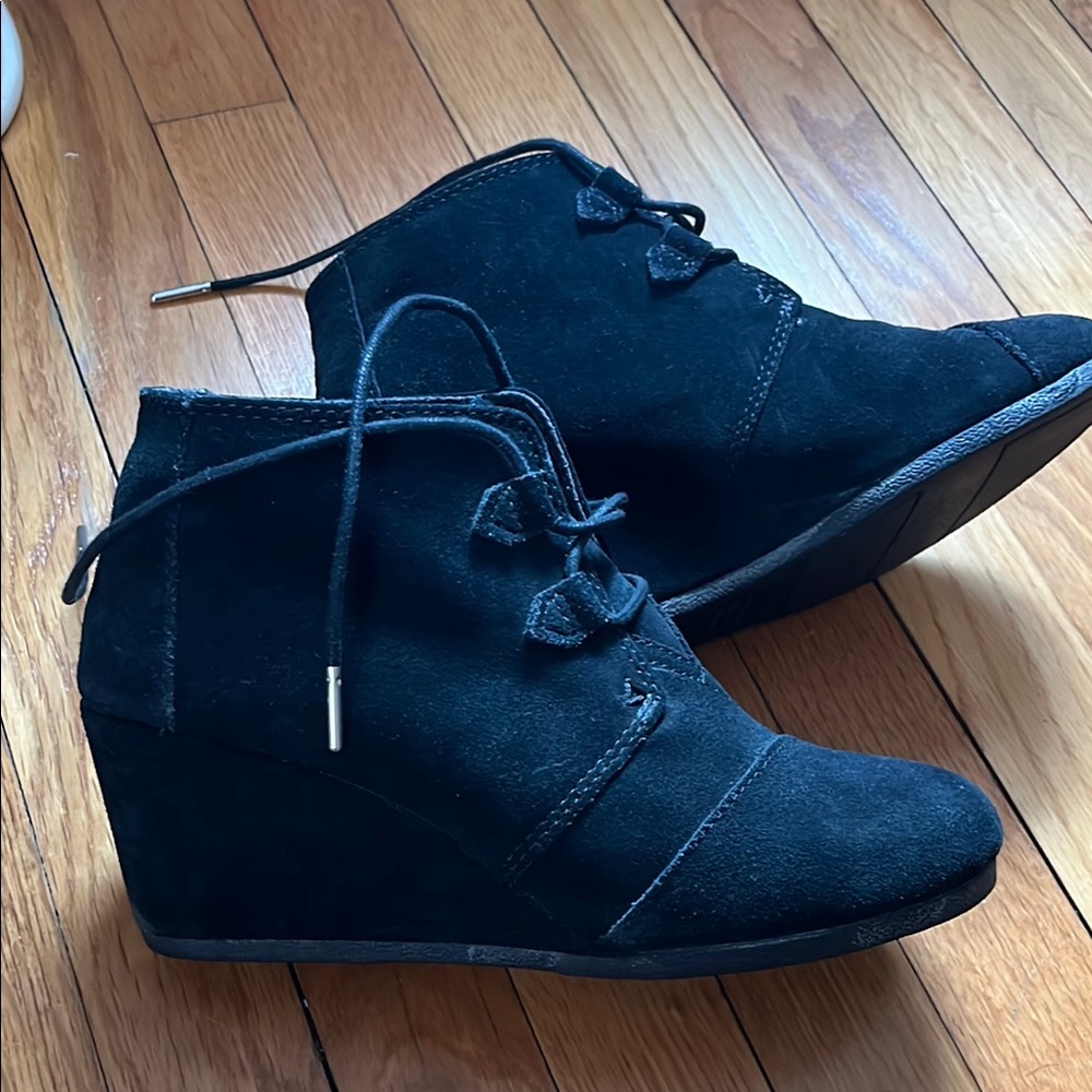 Women's Black Suede Wedge Ankle Boots